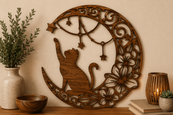 Download Moon Cat Wall Art SVG Laser Cut File - Cut file Collection