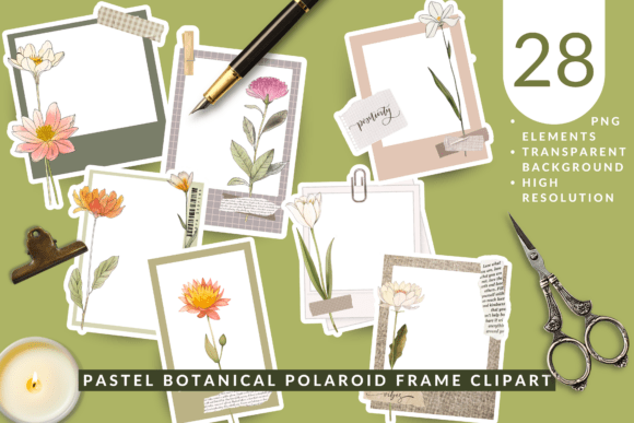 Download Pastel Botanical Polaroid Frame Clipart - Premium Bundle