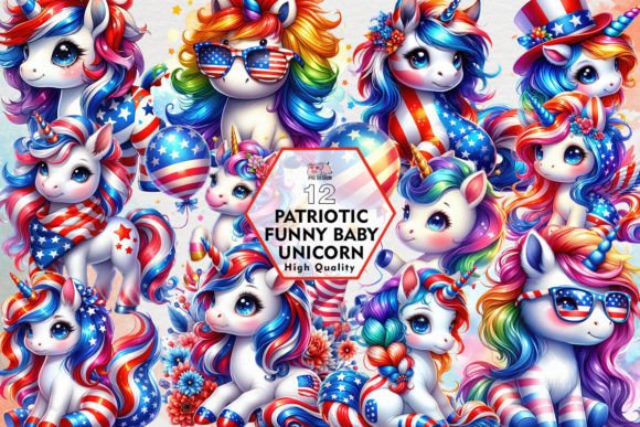 Download Patriotic Funny Baby Unicorn Clipart PNG - Premium Resources
