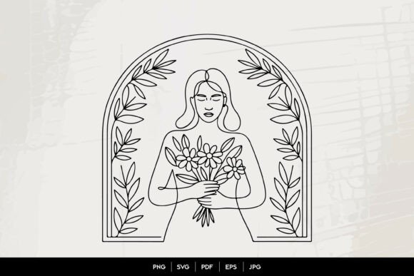 Download Woman with Flowers Line Art - Premium Resources