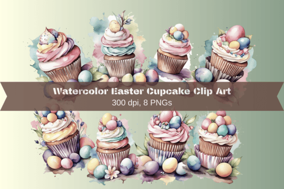 Download Watercolor Easter Cupcake Clipart - Watercolor easter Collection