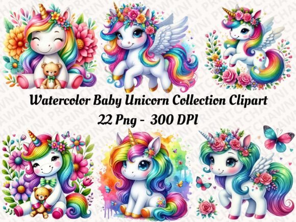 Download Cute Baby Unicorn Collection Clipart PNG - Baby unicorn Collection