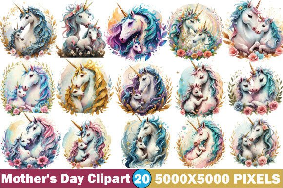 Download Mother's Day Mom and Baby Unicorn Waterc - Baby unicorn Collection