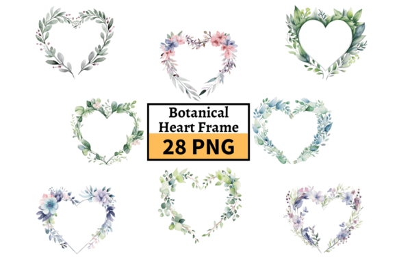 Download Watercolor Botanical Heart Frame Clipart - Premium Bundle